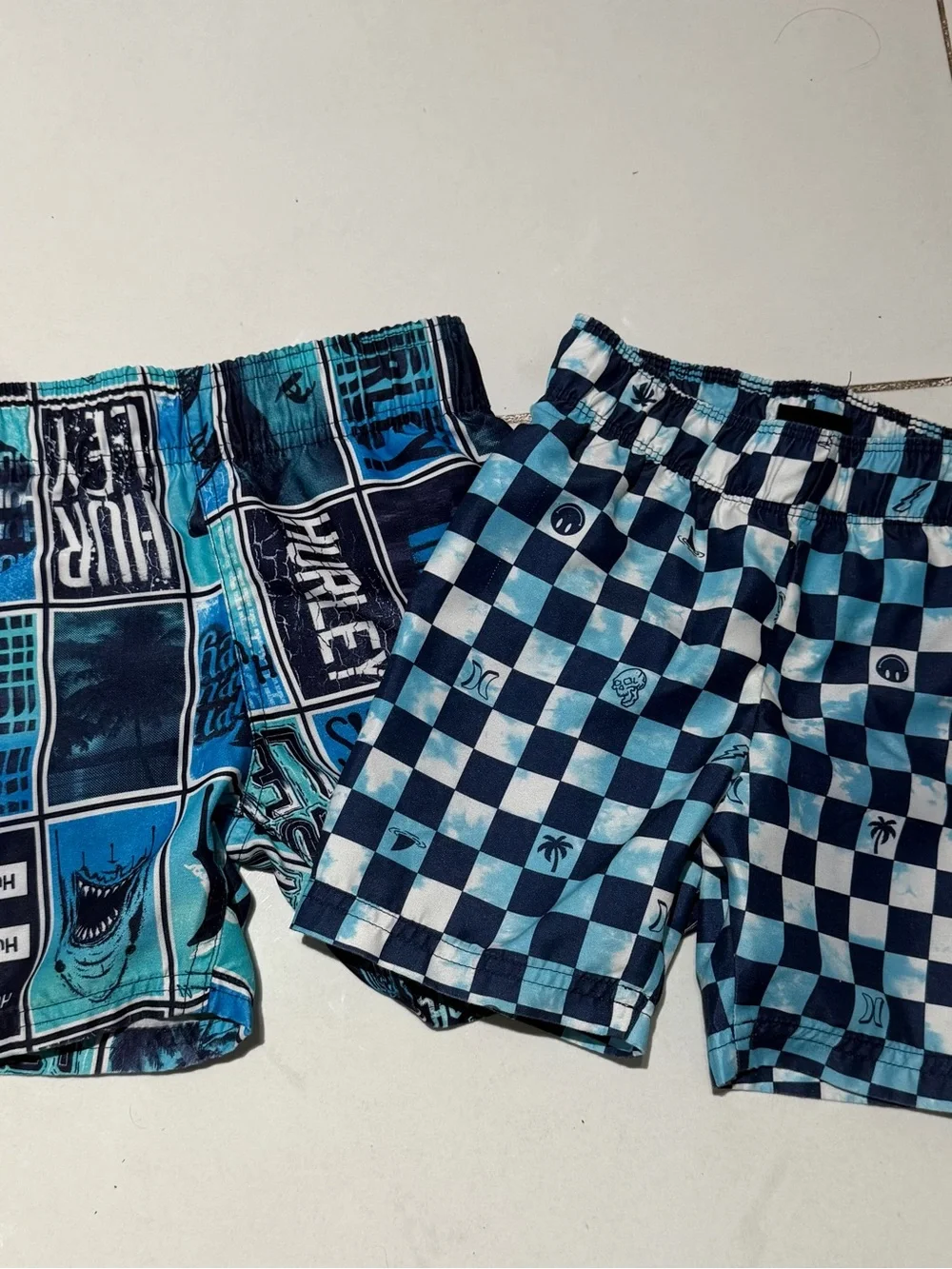 Hurley Blue Graphic & Check Swim Shorts - Set of 2